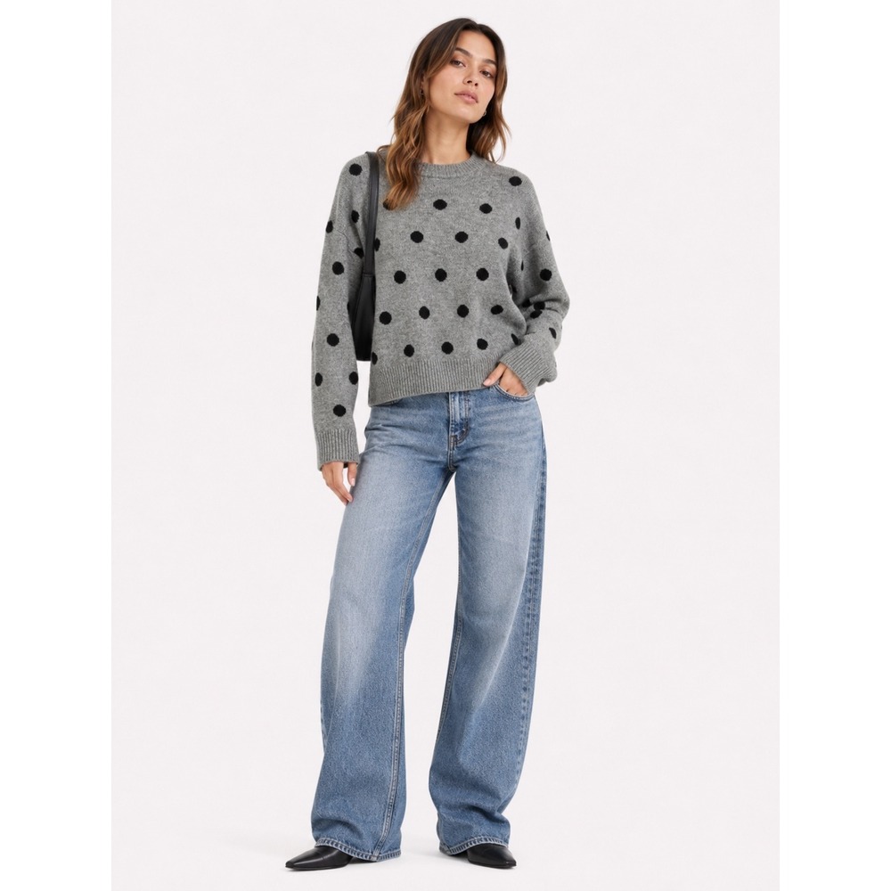 Chelsea & Theodore Polka Dot Sweater Womens S Gray Black Crewneck Pullover Retro